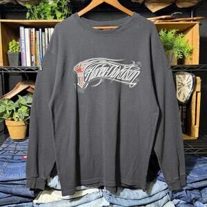 Vintage Y2K Harley Davidson Grunge Long Sleeve Thermal Tee Shirt Faded Black XL